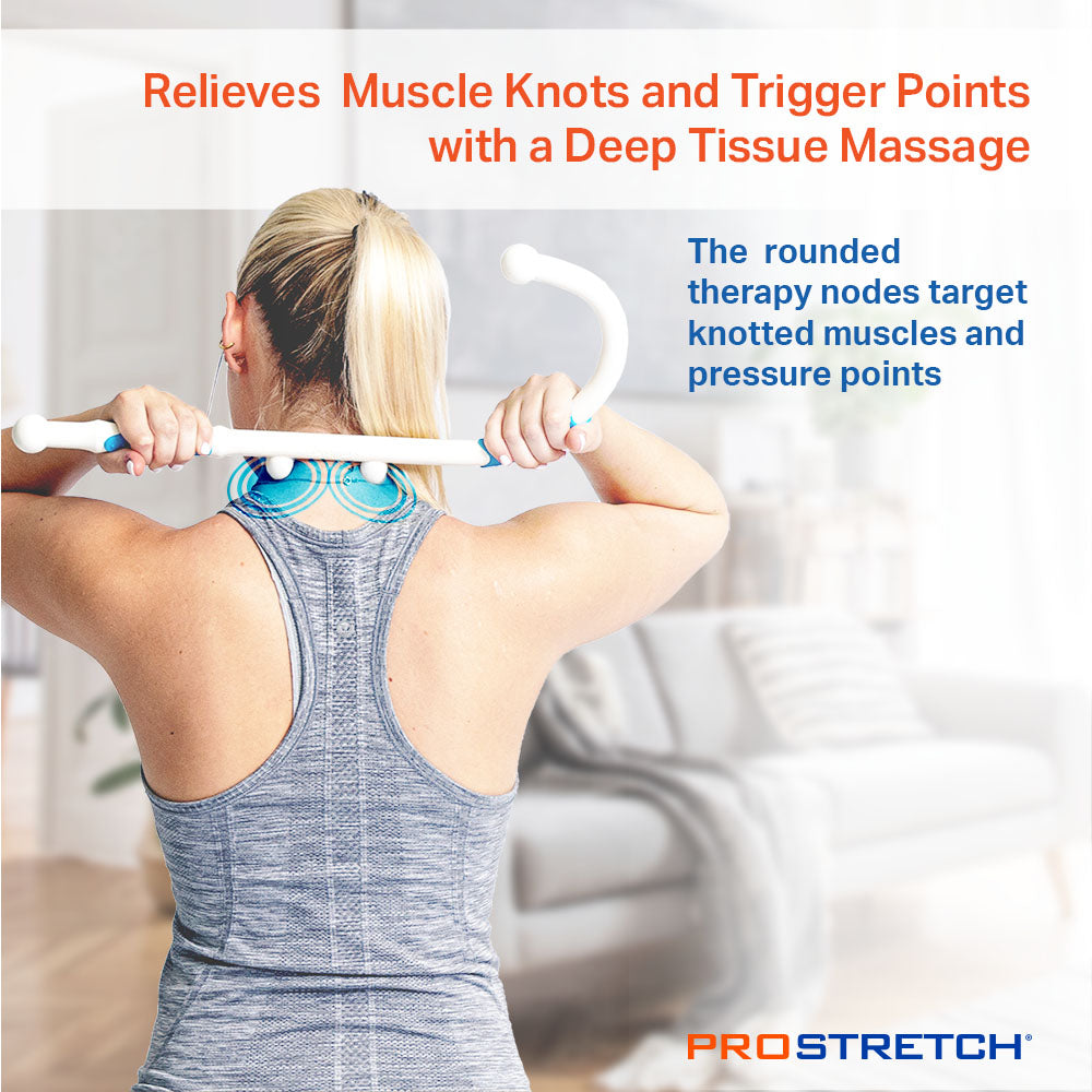 Lady massaging neck with ProStretch Mini Knot Bad Massage Cane