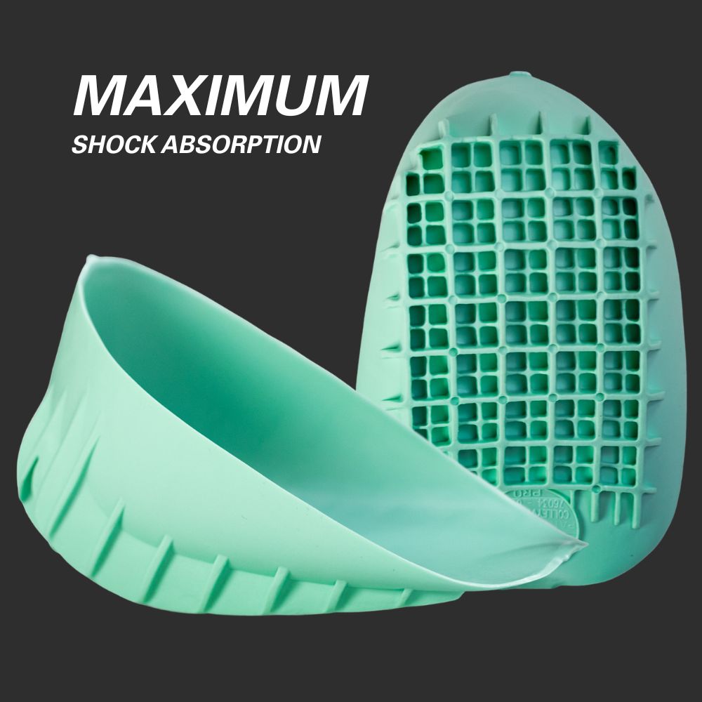Tuli’s Heavy Duty heel cups featuring grid cushioning design for maximum shock absorption.