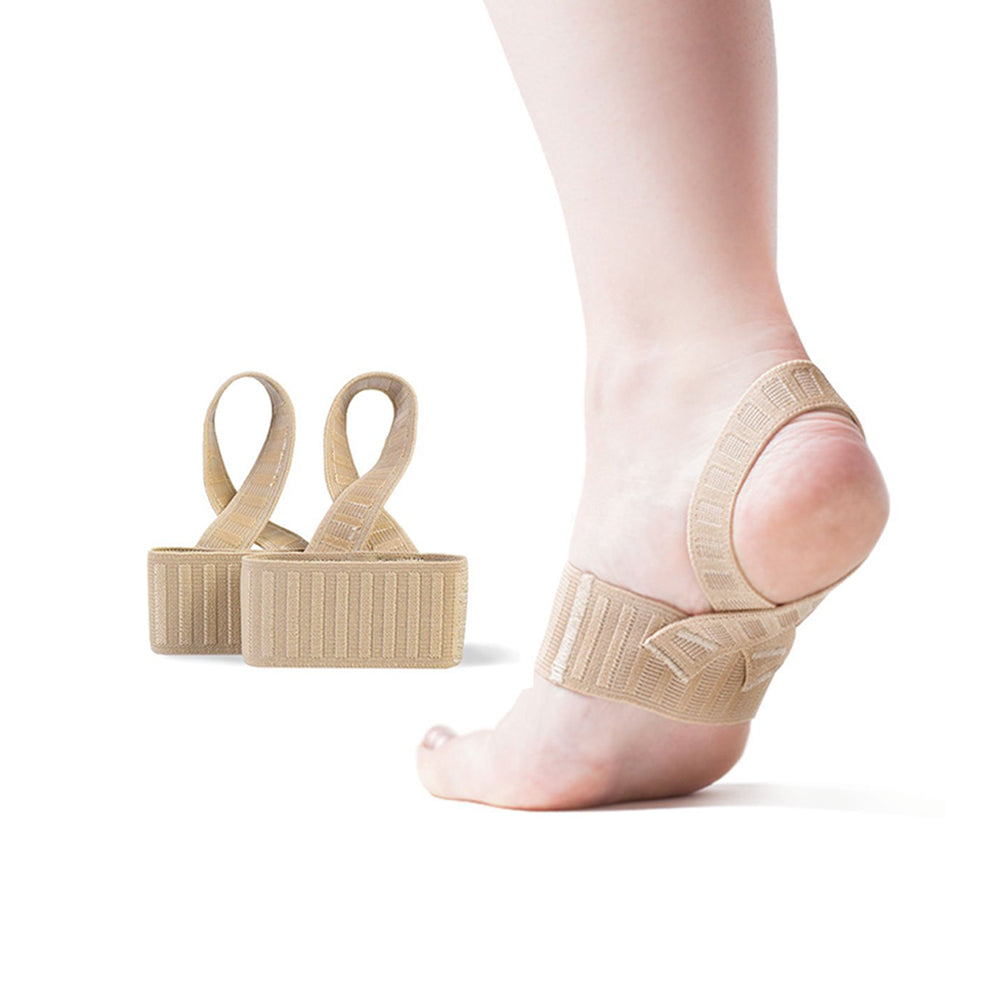 Tuli’s The X Brace arch support strap worn on the foot to provide arch and heel support.