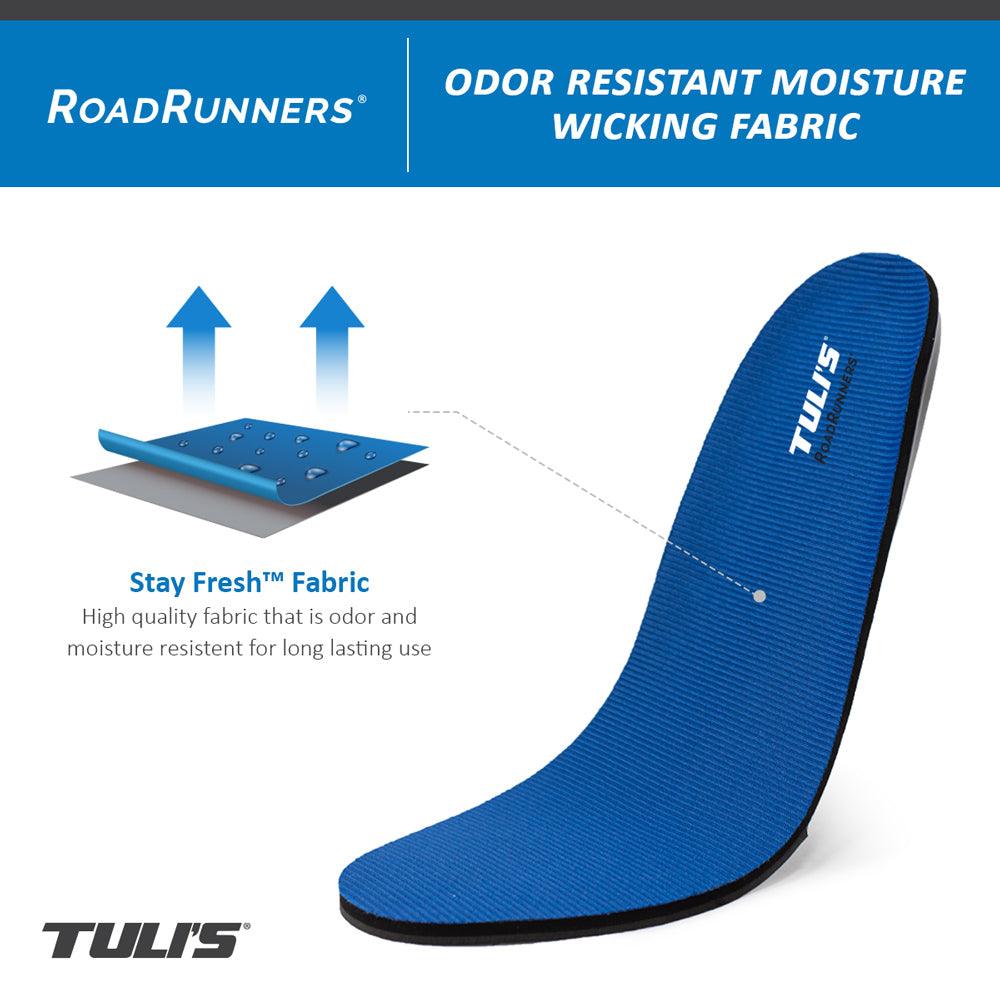 Odor resistant moisture wicking fabric illustration of Tuli's Roadrunners Insoles
