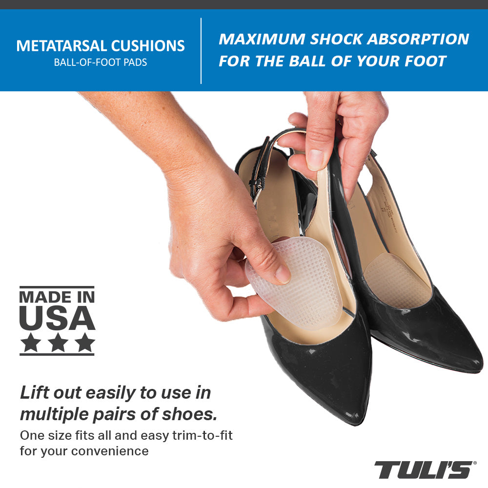 inserting metatarsal cushion to shoe