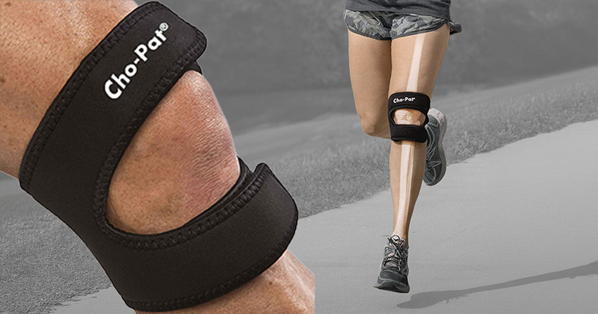 Cho-Pat Dual Action Knee Strap worn above and below the kneecap while running