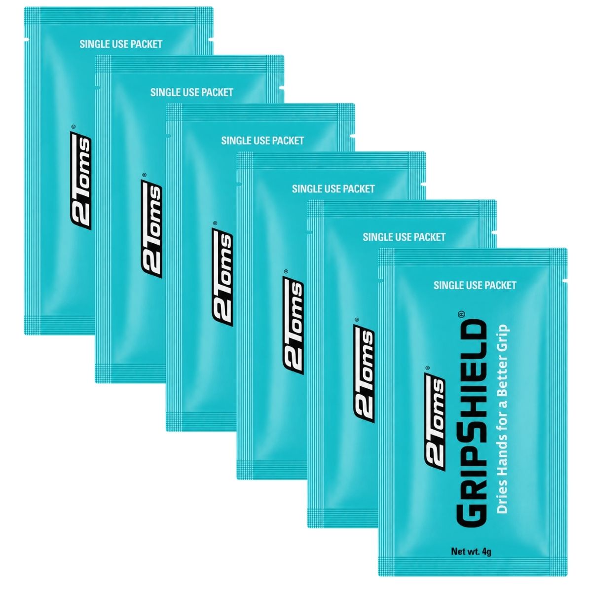 6 packages of 2Toms GripShield on a white background