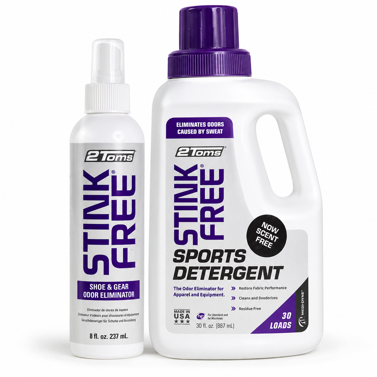 2Toms StinkFree Odor Eliminator Bundle with Shoe & Gear Odor Eliminator Spray and Sports Detergent