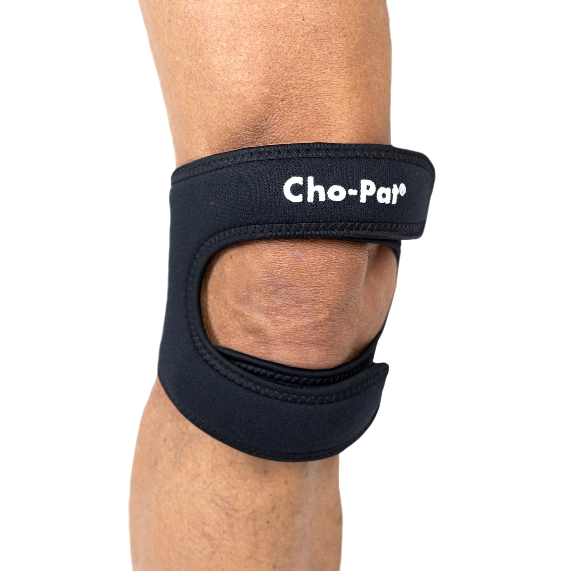 Cho-Pat Dual Action Knee Strap worn above and below the kneecap