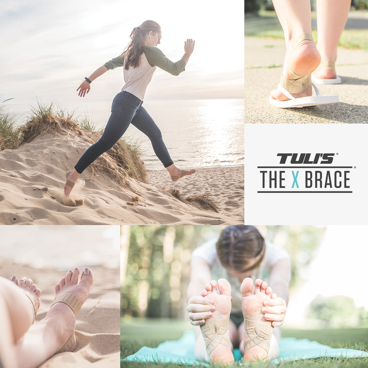 Wearing the Tuli's The X Brace at the beach and during yoga