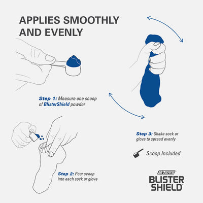Steps to apply BlisterShield smoothly and evenly to sock