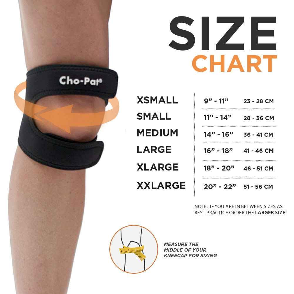 Cho-PAt Dual Action Knee Strap Sizing Chart