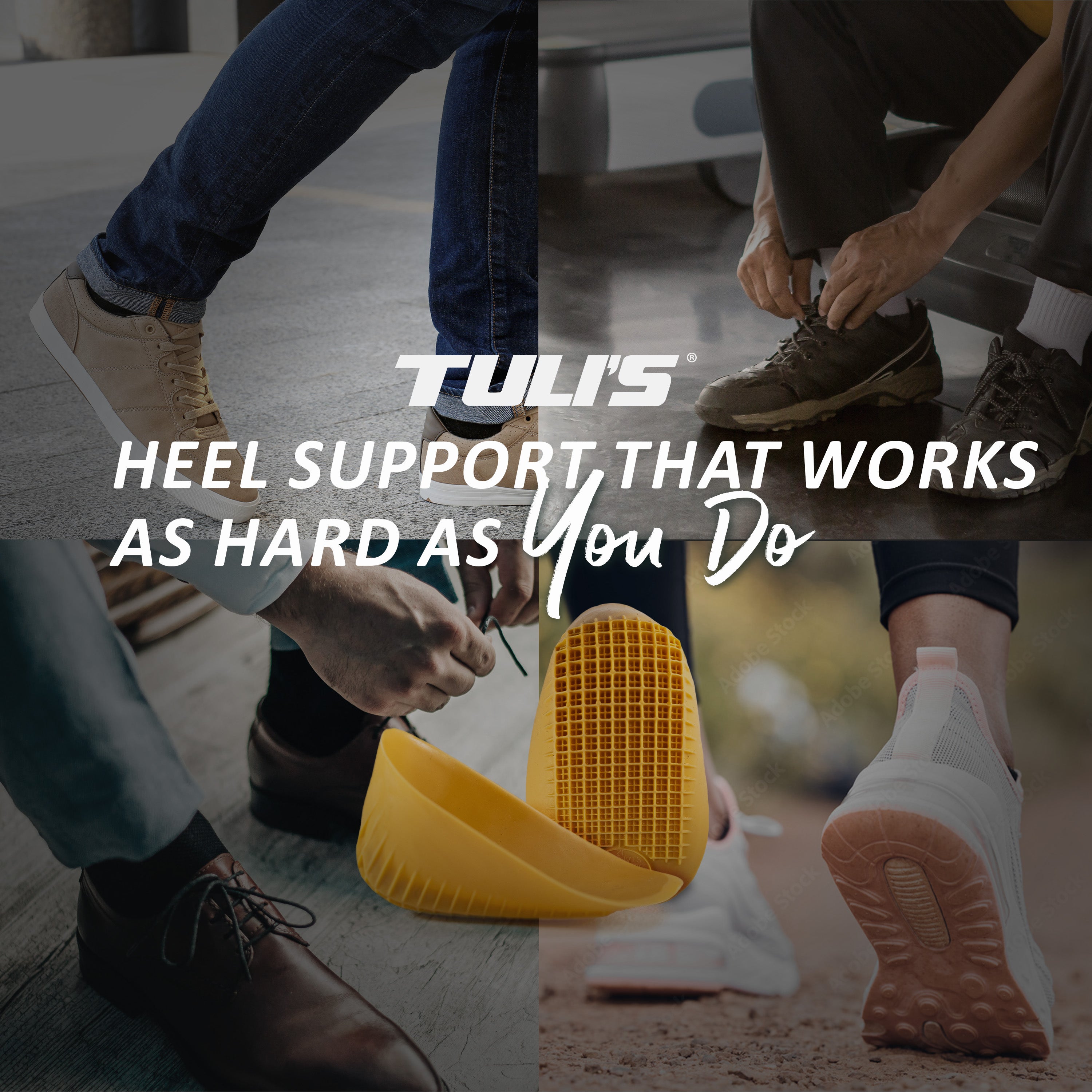 Tuli’s Classic Heel Cups providing heel support during walking, work, and daily activities.