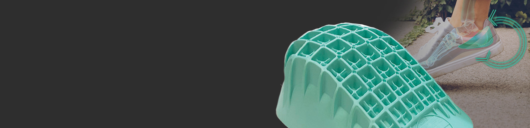 Close-up of Tuli’s Heavy Duty heel cup multi-cell cushioning with illustration showing heel support inside a shoe.