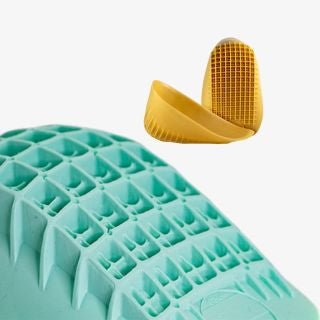 Close-up of Tuli’s Heavy Duty Heel Cup design cushioning with Tuli's Classic Heel Cup insert shown.