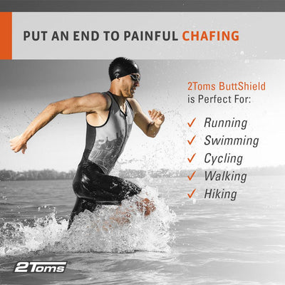 Put and end to painful chafing with 2Toms ButtShield, perfect for running, swimming, cycling, walking, hiking, and so much more