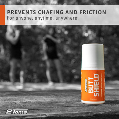 2Toms ButtShield convenient 1.5oz Roll-On bottle prevents chafing and friction for anyone, anytime, anywhere