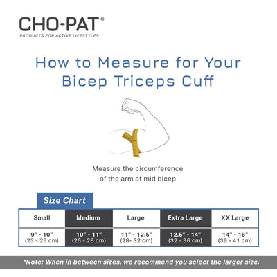 How to measure for your bicep/Triceps cuff: measure the circumference of the arm at mid bicep