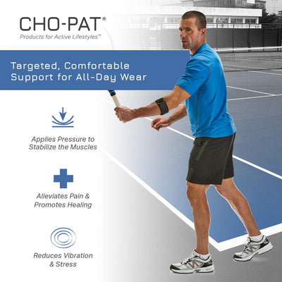 Cho-Pat Tennis Elbow Support targeted, comfortable support for all day wear.