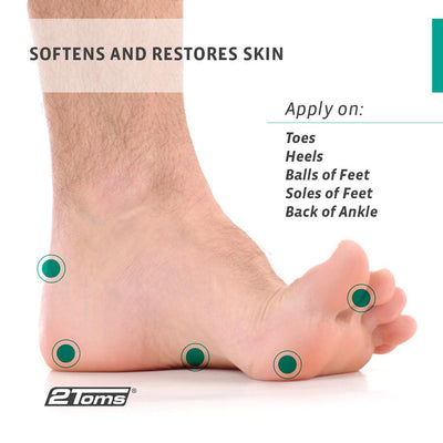 2Toms Footshield Softens and restores skin and apply on toes, heels, balls of feet, soles of feet, and back of ankle