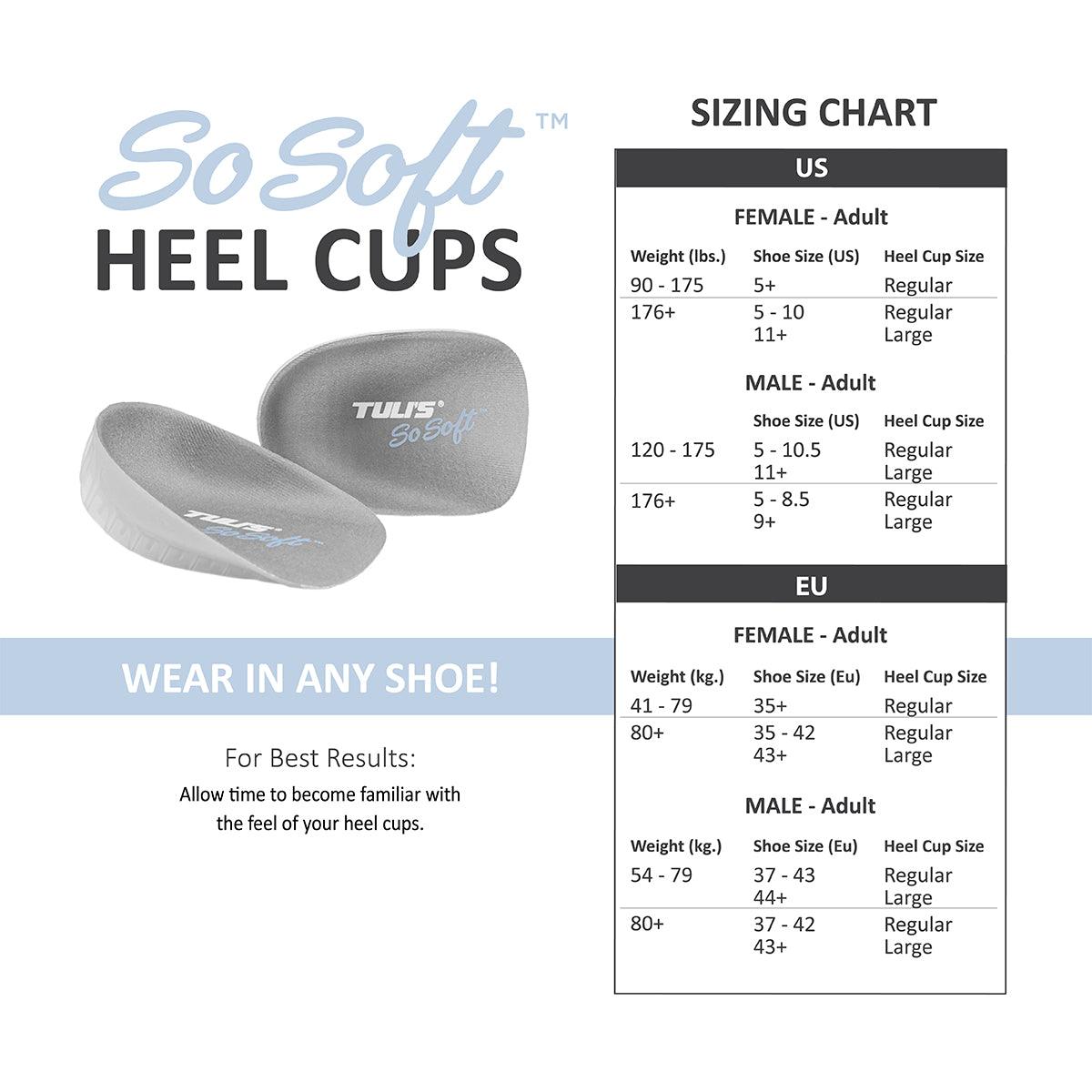 Tuli's So Soft Heel Cups Sizing Guide