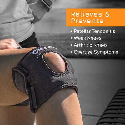 Cho-Pat Knee Stabilizer relieves and prevents patellar tendonitis, weak knees, arthritic knees, and overuse symptoms.