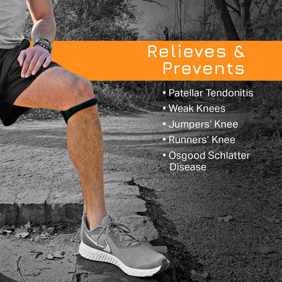 Cho-Pat Dual Action Knee Strap relieves and prevents patellar tendonitis, weak knees, jumpers' knee, runners' knee, and Osgood Schlatter Disease