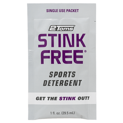 Front view image of 2Toms StinkFree Sports Detergent single-use packet.