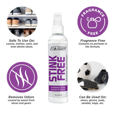 2Toms StinkFree Spray is safe to use on, fragrance free, removes odors, and can be used on.