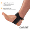 Side view of foot wearing a Cho-Pat Achilles Tendon Strap