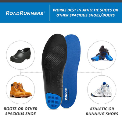 Tuli's RoadRunners Insoles work best in athletic shoes or other spacious shoes