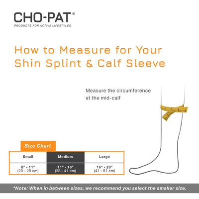Sizing; chart for Cho-Pat Shin Splint Compression Sleeve