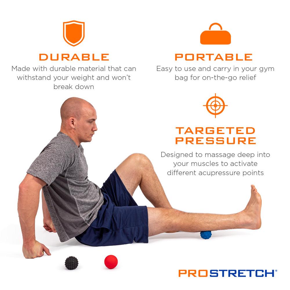 Man massaging calf with a ProStretch Addaday Trio Massage Ball